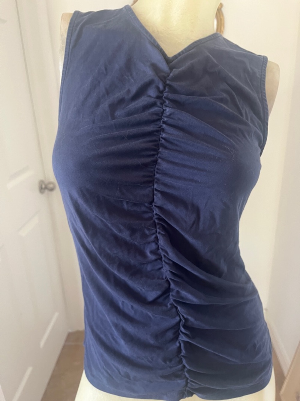 Veronica Beard Navy Ruched  Top